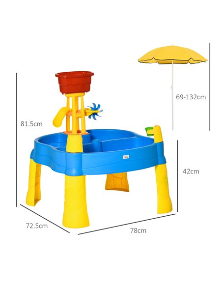 HOMCOM Sand and Water Play Table with Accessories and Adjustable Parasol, Multicoloured, for Outdoor Fun 343-046 - pic 82482 | FastDaddyshop