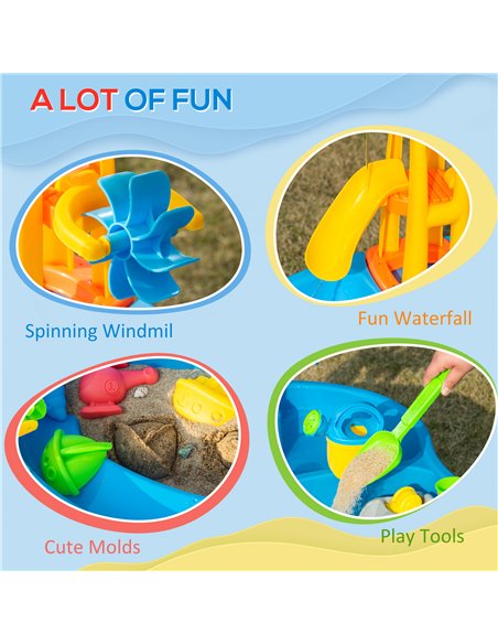 HOMCOM Sand and Water Play Table with Accessories and Adjustable Parasol, Multicoloured, for Outdoor Fun 343-046 - pic 82485 | FastDaddyshop
