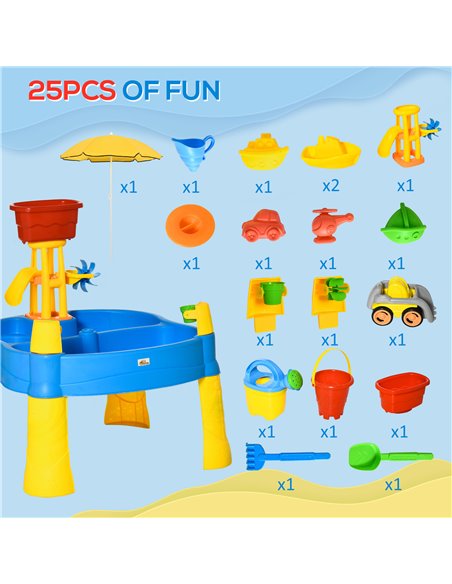 HOMCOM Sand and Water Play Table with Accessories and Adjustable Parasol, Multicoloured, for Outdoor Fun 343-046 - pic 82486 | FastDaddyshop