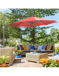 Outsunny 3 x 3(m) Cantilever Parasol with Cross Base Crank Handle, Wine Red 84D-052V00WR 2