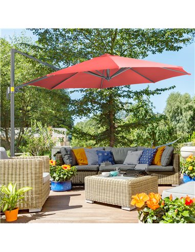 Outsunny 3 x 3(m) Cantilever Parasol with Cross Base Crank Handle, Wine Red 84D-052V00WR