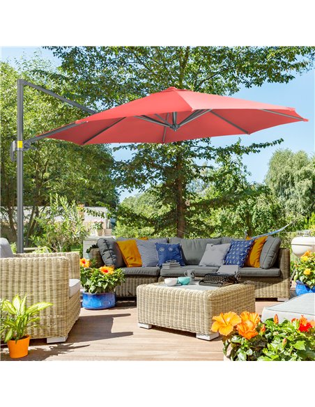 Outsunny 3 x 3(m) Cantilever Parasol with Cross Base Crank Handle, Wine Red 84D-052V00WR - pic 82508 | FastDaddyshop