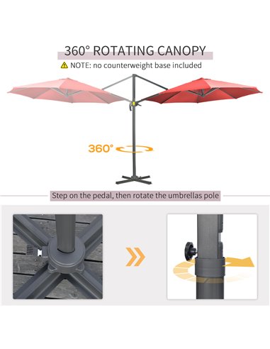 Outsunny 3 x 3(m) Cantilever Parasol with Cross Base Crank Handle, Wine Red 84D-052V00WR