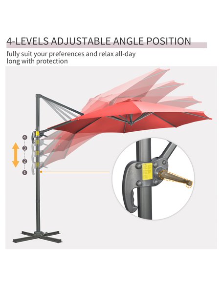 Outsunny 3 x 3(m) Cantilever Parasol with Cross Base Crank Handle, Wine Red 84D-052V00WR - pic 82511 | FastDaddyshop