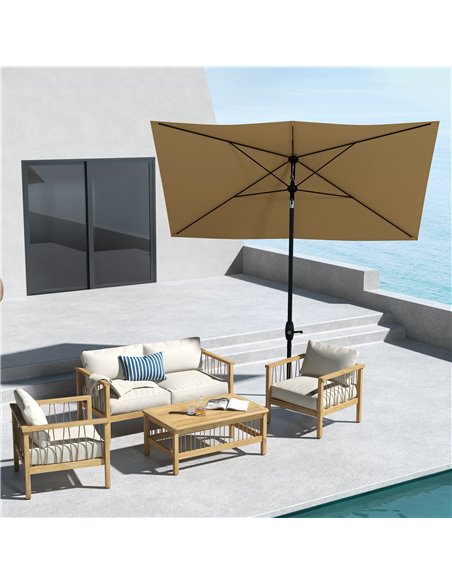 Outsunny 2 x 3(m) Garden Parasol Umbrella, Rectangular Outdoor Market Umbrella Sun Shade w/ Crank, Push Button Tilt, 6 Ribs, Alu - pic 82517 | FastDaddyshop