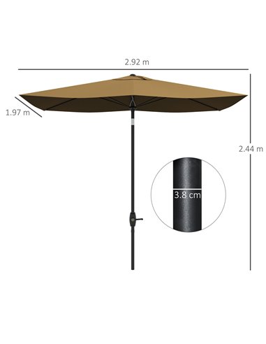 Outsunny 2 x 3(m) Garden Parasol Umbrella, Rectangular Outdoor Market Umbrella Sun Shade w/ Crank, Push Button Tilt, 6 Ribs, Alu