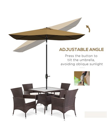 Outsunny 2 x 3(m) Garden Parasol Umbrella, Rectangular Outdoor Market Umbrella Sun Shade w/ Crank, Push Button Tilt, 6 Ribs, Alu - pic 82519 | FastDaddyshop