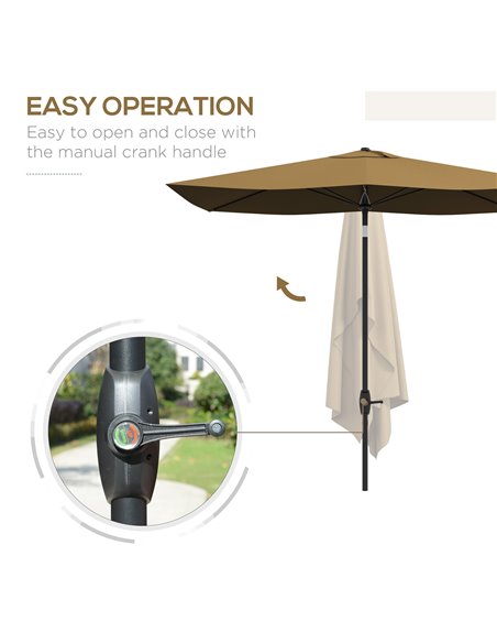 Outsunny 2 x 3(m) Garden Parasol Umbrella, Rectangular Outdoor Market Umbrella Sun Shade w/ Crank, Push Button Tilt, 6 Ribs, Alu - pic 82520 | FastDaddyshop