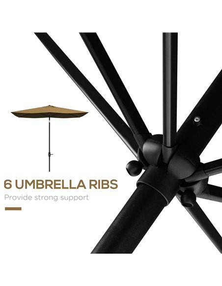 Outsunny 2 x 3(m) Garden Parasol Umbrella, Rectangular Outdoor Market Umbrella Sun Shade w/ Crank, Push Button Tilt, 6 Ribs, Alu - pic 82521 | FastDaddyshop
