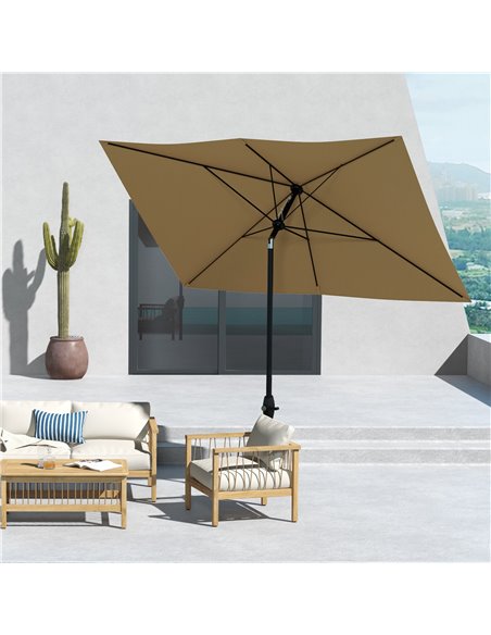 Outsunny 2 x 3(m) Garden Parasol Umbrella, Rectangular Outdoor Market Umbrella Sun Shade w/ Crank, Push Button Tilt, 6 Ribs, Alu - pic 82524 | FastDaddyshop