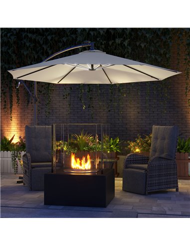 Outsunny 3(m) Cantilever Parasol with Solar LED Lights, Garden Umbrella with Cross Base and Crank Handle, Hanging Offset Banana 