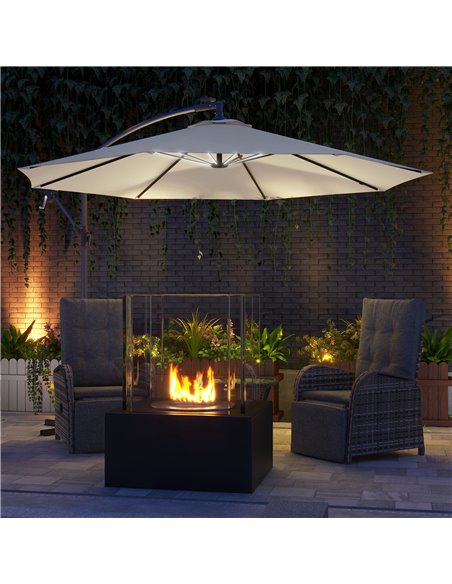 Outsunny 3(m) Cantilever Parasol with Solar LED Lights, Garden Umbrella with Cross Base and Crank Handle, Hanging Offset Banana  - pic 82526 | FastDaddyshop