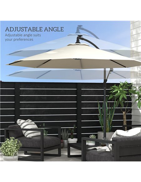 Outsunny 3(m) Cantilever Parasol with Solar LED Lights, Garden Umbrella with Cross Base and Crank Handle, Hanging Offset Banana  - pic 82529 | FastDaddyshop