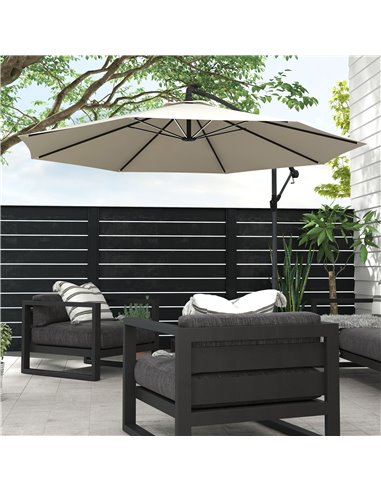 Outsunny 3(m) Cantilever Parasol with Solar LED Lights, Garden Umbrella with Cross Base and Crank Handle, Hanging Offset Banana 