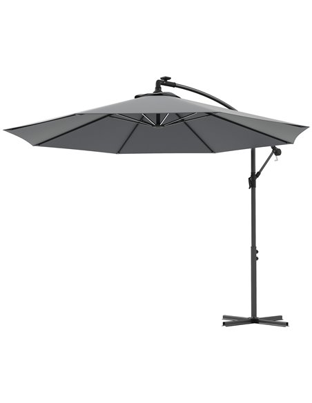 Outsunny Waterproof 3(m) Cantilever Parasol with Solar LED Lights, Grey 84D-066V01GY - pic 82534 | FastDaddyshop
