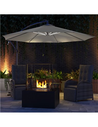 Outsunny Waterproof 3(m) Cantilever Parasol, Garden Umbrella w/ Solar LED Lights, Cross Base, Hanging Offset Banana Sun Shade | 