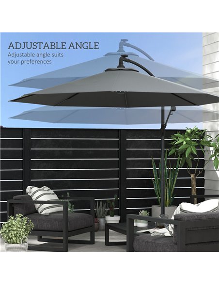 Outsunny Waterproof 3(m) Cantilever Parasol, Garden Umbrella w/ Solar LED Lights, Cross Base, Hanging Offset Banana Sun Shade |  - pic 82538 | FastDaddyshop