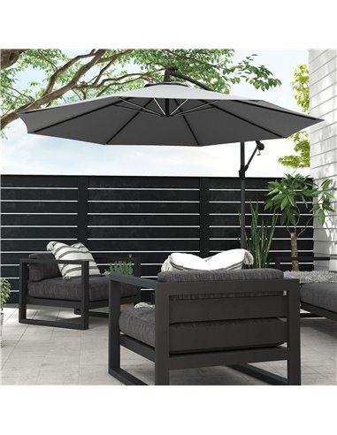 Outsunny Waterproof 3(m) Cantilever Parasol, Garden Umbrella w/ Solar LED Lights, Cross Base, Hanging Offset Banana Sun Shade | 
