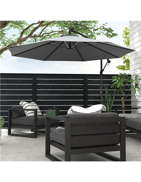 Outsunny Waterproof 3(m) Cantilever Parasol, Garden Umbrella w/ Solar LED Lights, Cross Base, Hanging Offset Banana Sun Shade |  - pic 82541 | FastDaddyshop