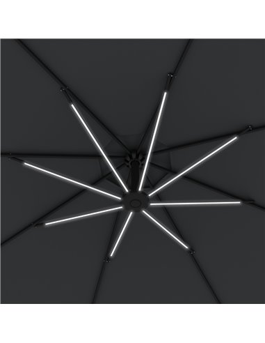 Outsunny Waterproof 3(m) Cantilever Parasol, Garden Umbrella w/ Solar LED Lights, Cross Base, Hanging Offset Banana Sun Shade | 