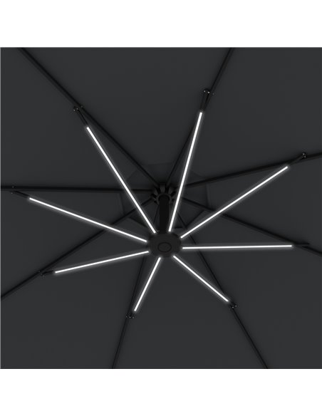 Outsunny Waterproof 3(m) Cantilever Parasol, Garden Umbrella w/ Solar LED Lights, Cross Base, Hanging Offset Banana Sun Shade |  - pic 82542 | FastDaddyshop
