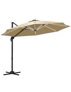 Outsunny Waterproof 3(m) Adjustable Cantilever Parasol with Solar LED Lights, Khaki 84D-110V03KK