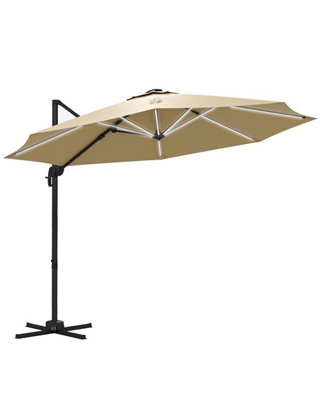 Outsunny Waterproof 3(m) Adjustable Cantilever Parasol with Solar LED Lights, Khaki 84D-110V03KK - pic 82543 | FastDaddyshop