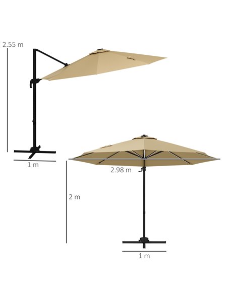 Outsunny Waterproof 3(m) Adjustable Cantilever Parasol with Solar LED Lights, Khaki 84D-110V03KK - pic 82545 | FastDaddyshop