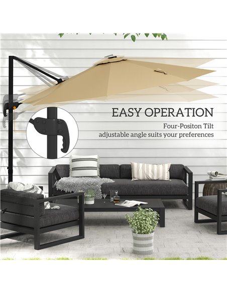 Outsunny Waterproof 3(m) Adjustable Cantilever Parasol with Solar LED Lights, Khaki 84D-110V03KK - pic 82547 | FastDaddyshop