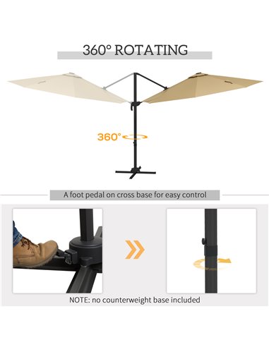 Outsunny Waterproof 3(m) Adjustable Cantilever Parasol with Solar LED Lights, Khaki 84D-110V03KK