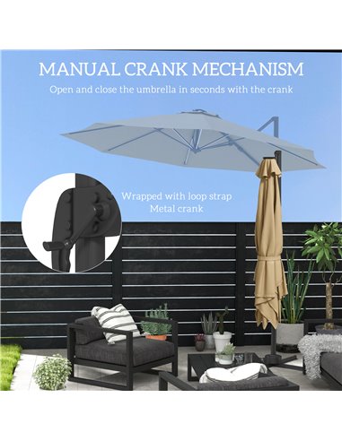 Outsunny Waterproof 3(m) Adjustable Cantilever Parasol with Solar LED Lights, Khaki 84D-110V03KK