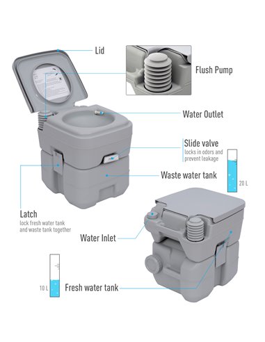 Outsunny Portable Travel Mobile Toilet Outdoor Camping Handle WC Grey