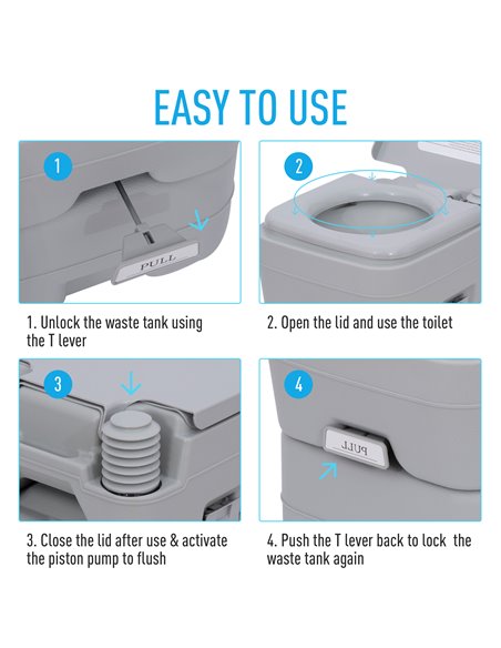 Outsunny Portable Travel Mobile Toilet Outdoor Camping Handle WC Grey - pic 82628 | FastDaddyshop