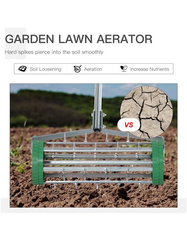 Outsunny Garden Rolling Lawn Aerator Heavy Duty Steel Grass Roller w/ Adjustable Handle 845-022