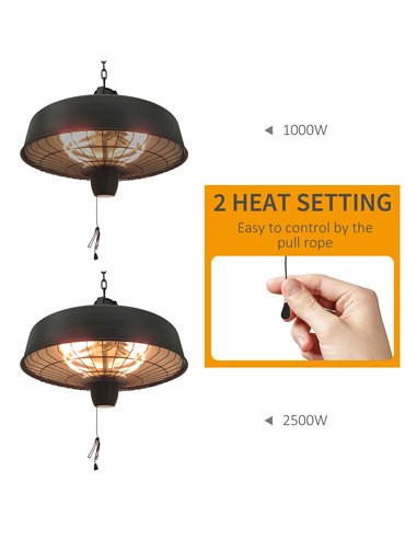 Outsunny Adjustable Power 1000/2500W Infrared Halogen Electric Light Heater, Ceiling Hanging Mount -Black 842-070