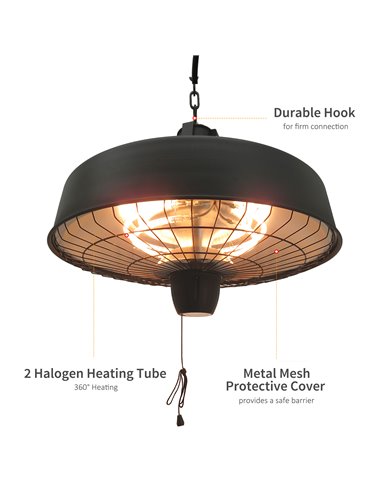 Outsunny Adjustable Power 1000/2500W Infrared Halogen Electric Light Heater, Ceiling Hanging Mount -Black 842-070