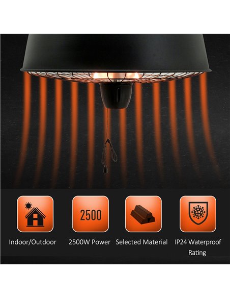 Outsunny Adjustable Power 1000/2500W Infrared Halogen Electric Light Heater, Ceiling Hanging Mount -Black 842-070 - pic 82656 | FastDaddyshop
