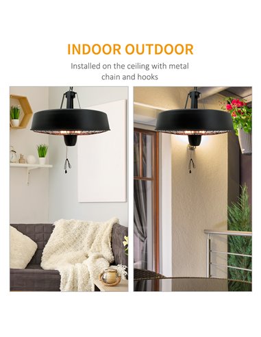 Outsunny Adjustable Power 1000/2500W Infrared Halogen Electric Light Heater, Ceiling Hanging Mount -Black 842-070