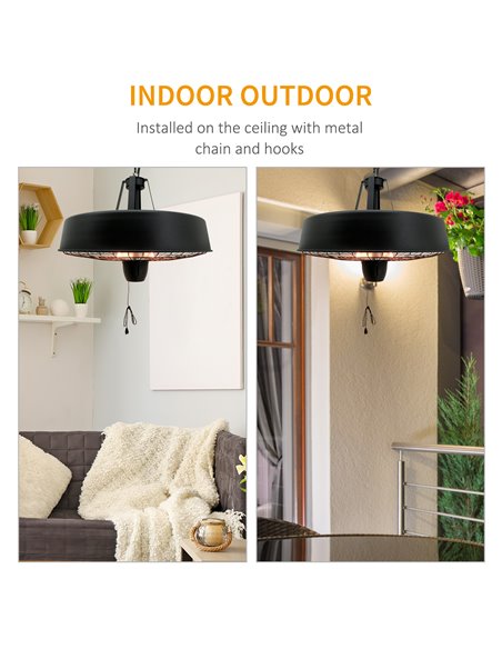 Outsunny Adjustable Power 1000/2500W Infrared Halogen Electric Light Heater, Ceiling Hanging Mount -Black 842-070 - pic 82657 | FastDaddyshop