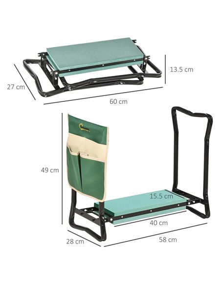 Outsunny Foldable Steel Frame Garden Kneeler Seat w/ Foam Bag Tool Bag Pouch Outdoor Garden Stable Sturdy Assistance Versatile U - pic 82795 | FastDaddyshop