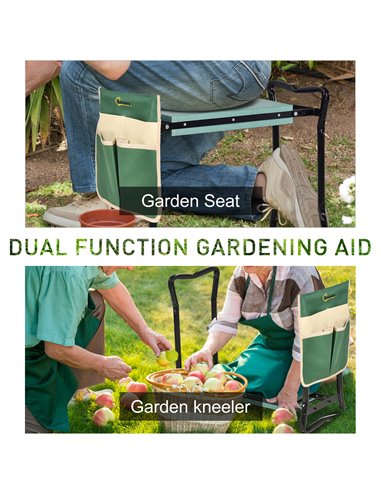 Outsunny Foldable Steel Frame Garden Kneeler Seat w/ Foam Bag Tool Bag Pouch Outdoor Garden Stable Sturdy Assistance Versatile U