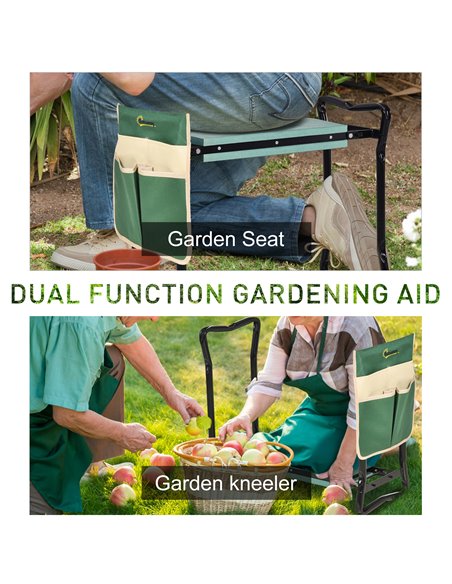 Outsunny Foldable Steel Frame Garden Kneeler Seat w/ Foam Bag Tool Bag Pouch Outdoor Garden Stable Sturdy Assistance Versatile U - pic 82796 | FastDaddyshop