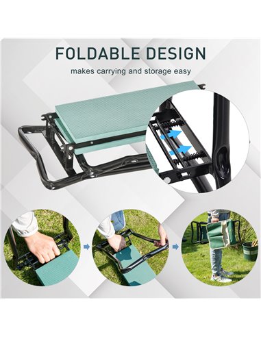 Outsunny Foldable Steel Frame Garden Kneeler Seat w/ Foam Bag Tool Bag Pouch Outdoor Garden Stable Sturdy Assistance Versatile U