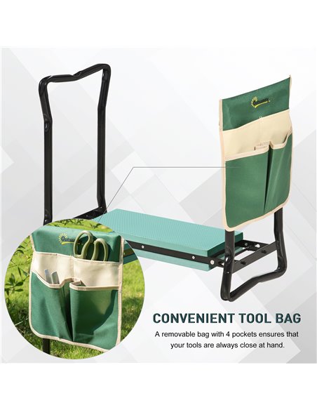 Outsunny Foldable Steel Frame Garden Kneeler Seat w/ Foam Bag Tool Bag Pouch Outdoor Garden Stable Sturdy Assistance Versatile U - pic 82798 | FastDaddyshop