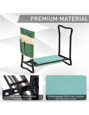 Outsunny Foldable Steel Frame Garden Kneeler Seat w/ Foam Bag Tool Bag Pouch Outdoor Garden Stable Sturdy Assistance Versatile U