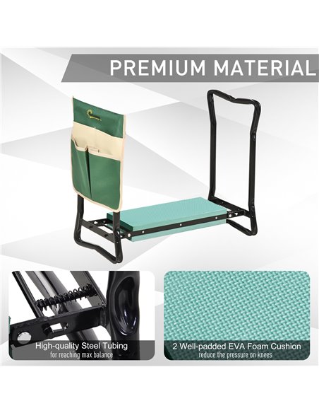 Outsunny Foldable Steel Frame Garden Kneeler Seat w/ Foam Bag Tool Bag Pouch Outdoor Garden Stable Sturdy Assistance Versatile U - pic 82799 | FastDaddyshop