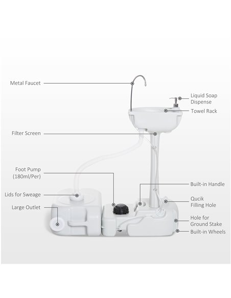 Outsunny Portable Hand Wash Station with 17L Fresh Water Tank, 24L Waste Tank, Sanitizer Dispenser, HDPE, Grey - pic 82807 | FastDaddyshop