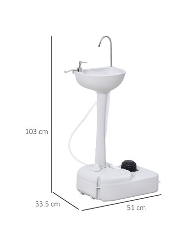 Outsunny Portable Outdoor Sink with Soap Dispenser, Towel Holder, HDPE Construction, White