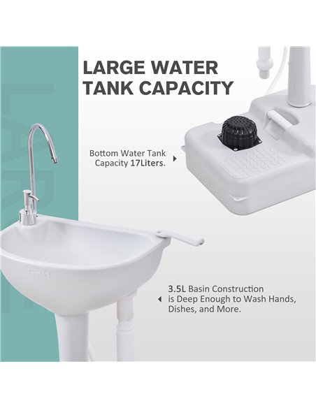 Outsunny Portable Outdoor Sink with Soap Dispenser, Towel Holder, HDPE Construction, White - pic 82814 | FastDaddyshop