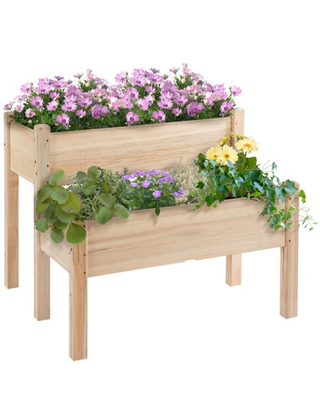 Outsunny 2-Piece Solid Fir Wood Plant Raised Bed 86L x 85W x 72H cm Natural Wood Color 845-454 - pic 82820 | FastDaddyshop